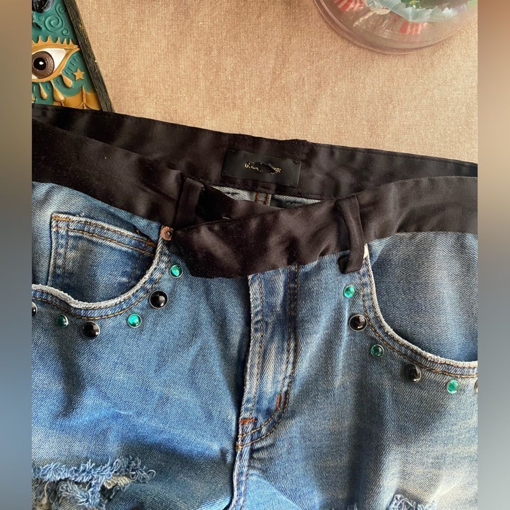 UNDERCOVER Ripped Takahashi Shield Jeans Skinny Rhinestone Rare Sz 0 - Picture 5 of 14